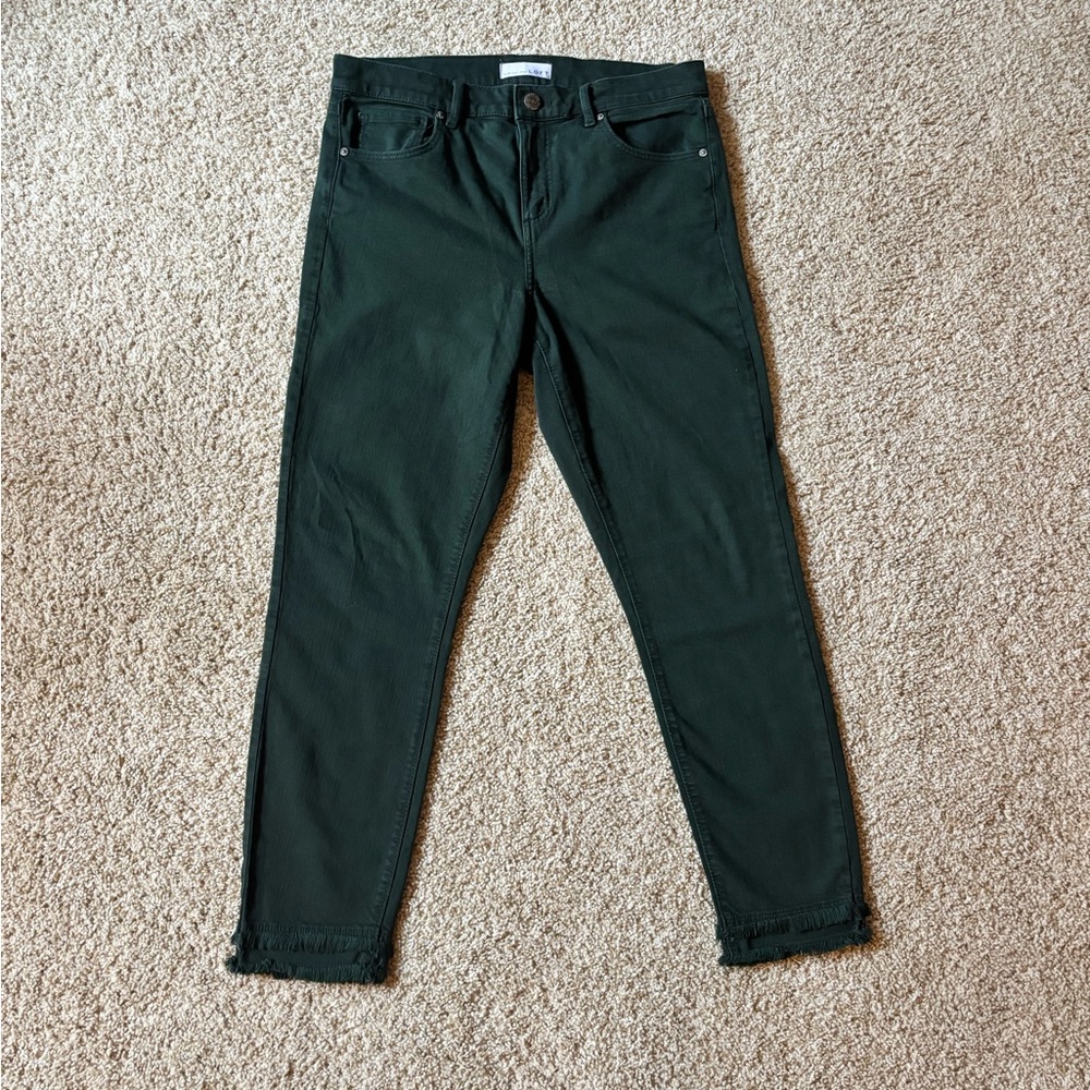 LOFT Women's Dark Green Fringe Skinny Jeans